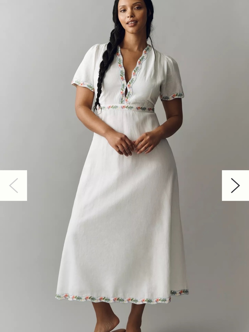 Show Me Your MuMu White Midi Dress with Floral Embroidered Trim